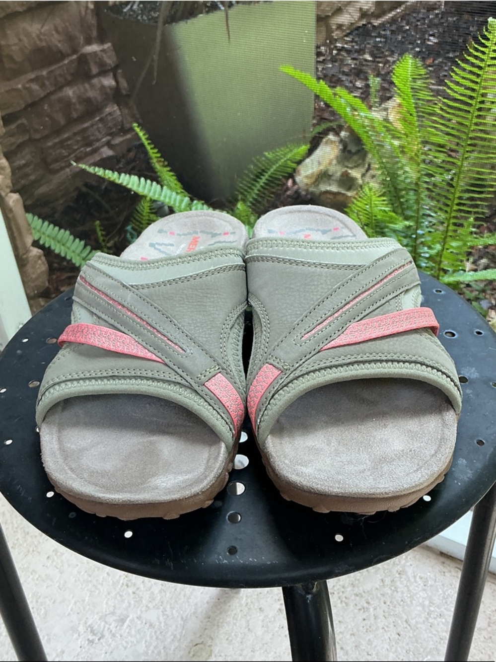 Merrell Olive Green Slide Sandals with Orange Trim